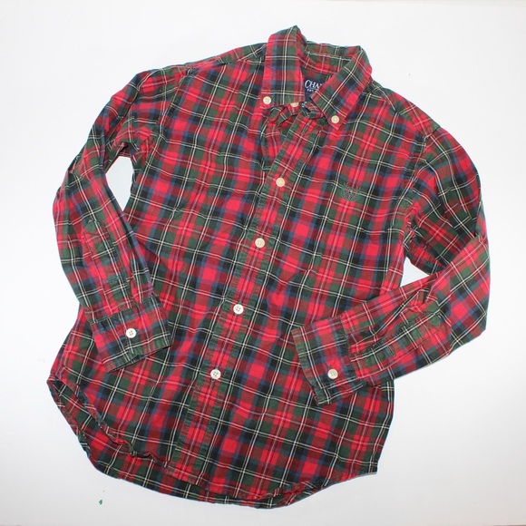 RALPH LAUREN Chaps Boys Red Green Plaid Button 6 - Picture 6 of 6